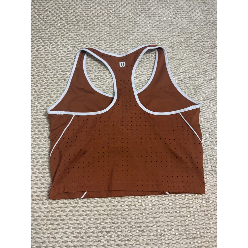 Wilson Womens Racerback Athletic Crop Top Rust Brown White Trim Perforated L